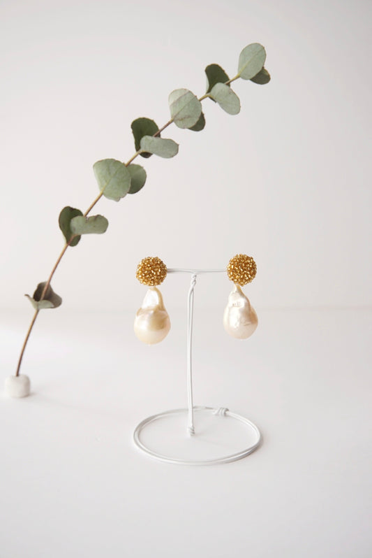 【 gold +baroque pearl】pierced earrings-03